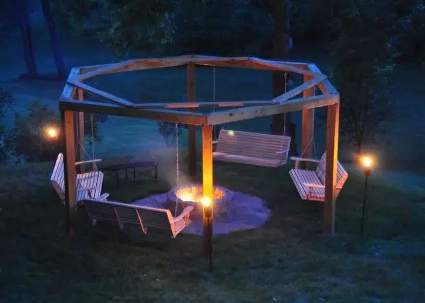 Backyard Fire Pit and swing patio