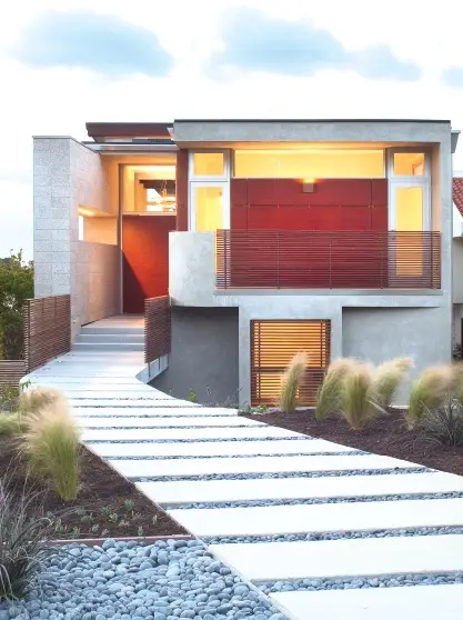 modern front pathway with pavers