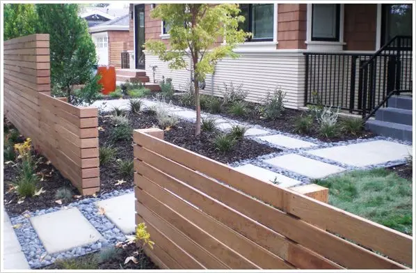 vertical wood front fence