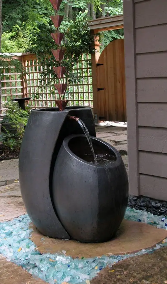 black garden water feature
