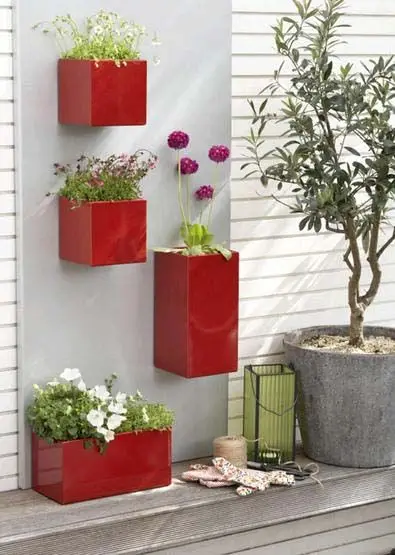 bright red wall planters