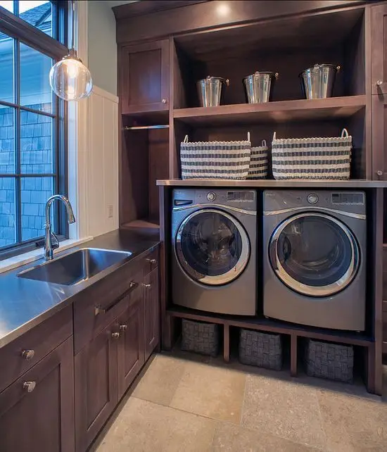 modern metallic themed laundry room