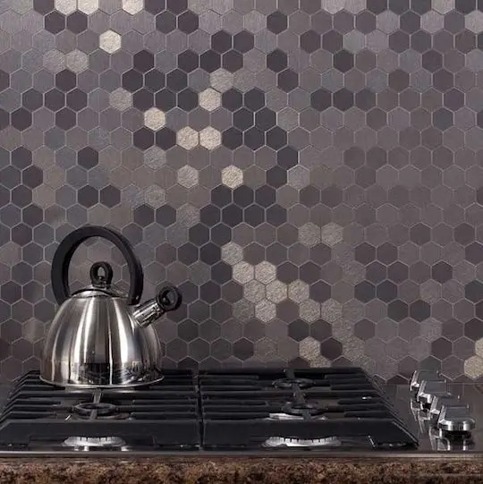 grey shades hexagonal tile splashback
