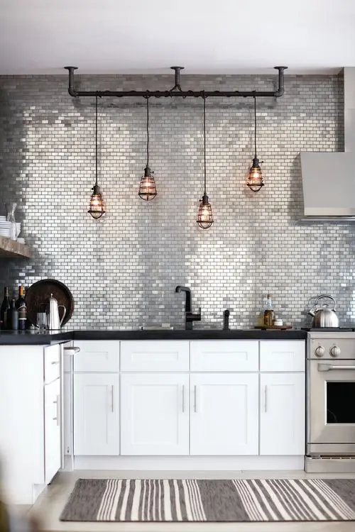metal mosaic tile splashback