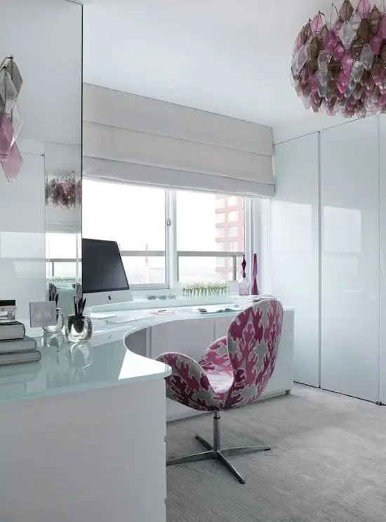 pink and white glass corner office