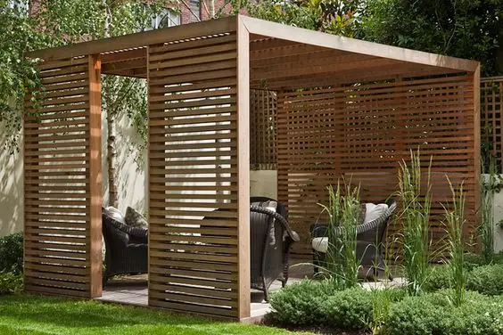 rustic garden pergola with privacy panels