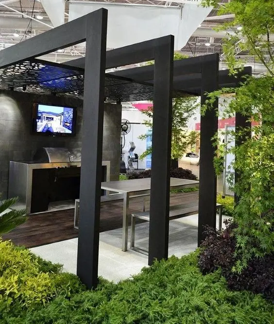 contemporary black pergola