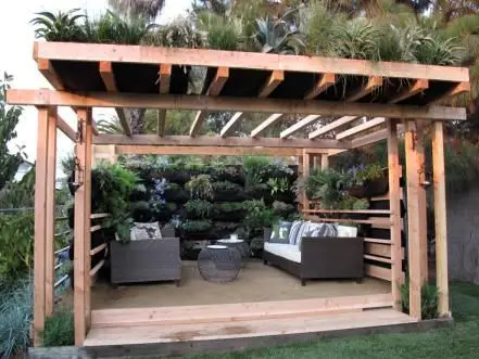 garden pergola with plant roof and sides