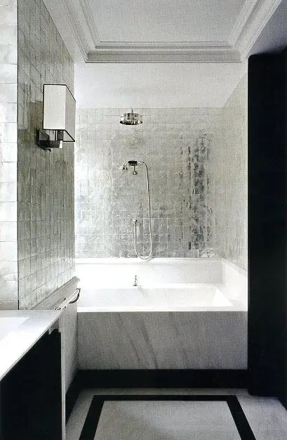 upscale bathroom with silver walls