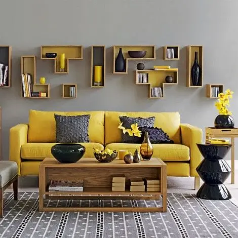 stylish bright yellow living room
