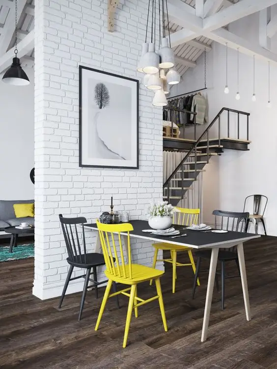 modern loft with white brick wall