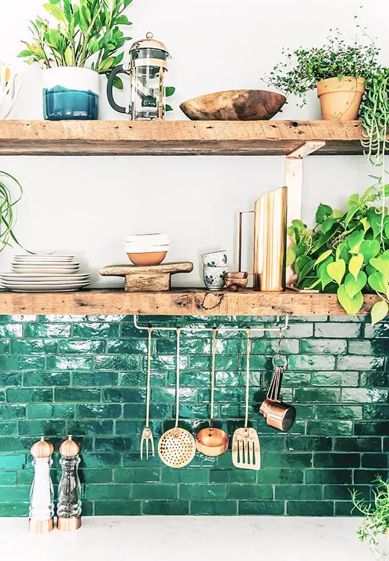 green brick splashback
