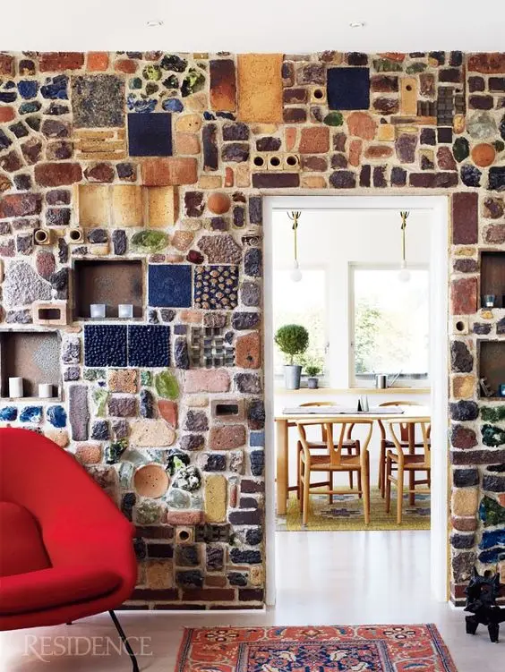 colourful Spanish room with brick wall
