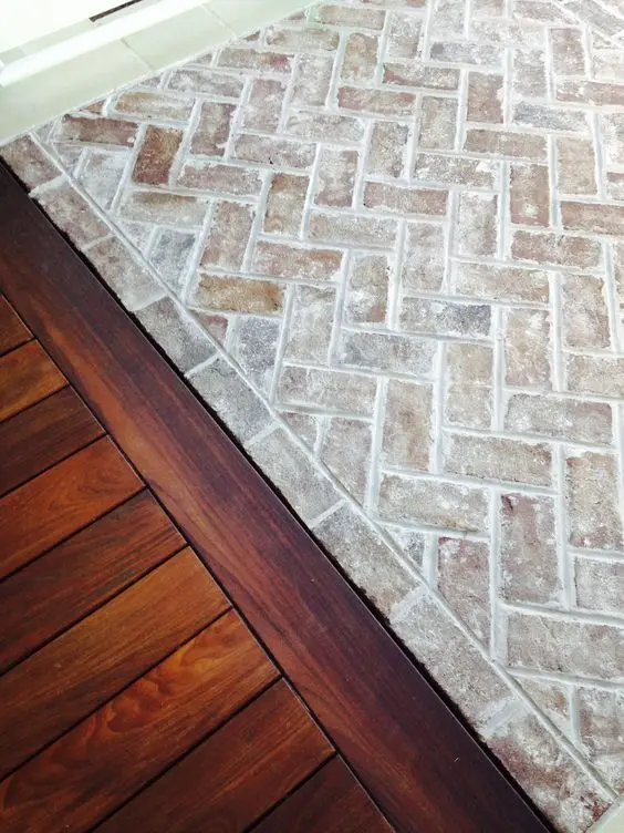 whitewashed herringbone brick floor