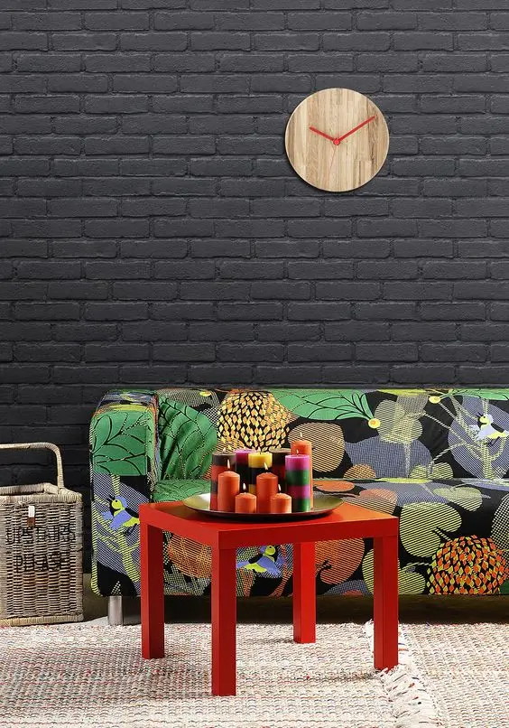 Bohemian living room with black wall