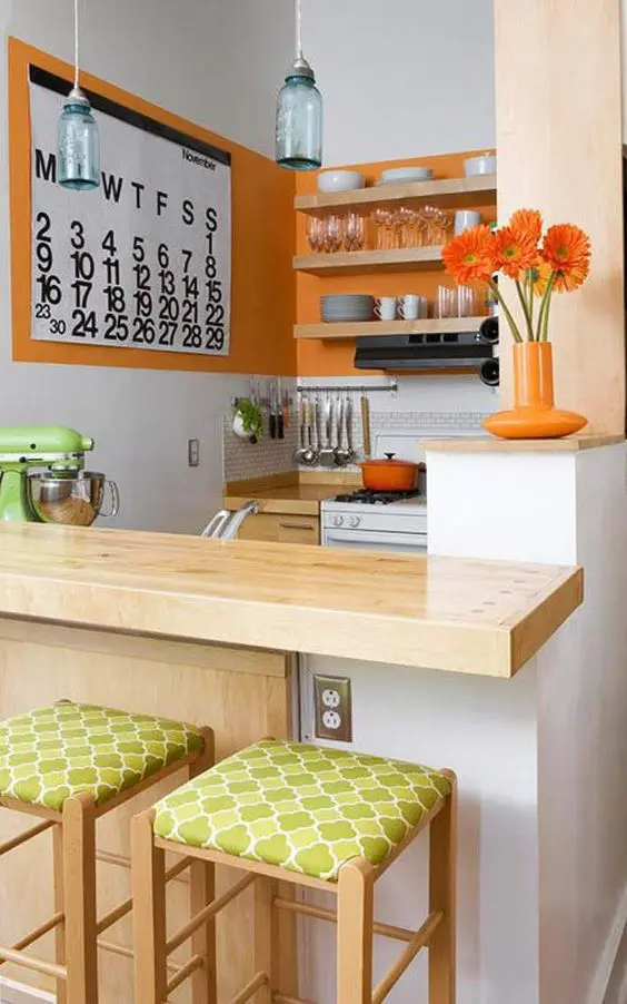 small orange kitchen