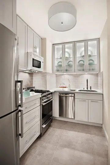 white narrow kitchen