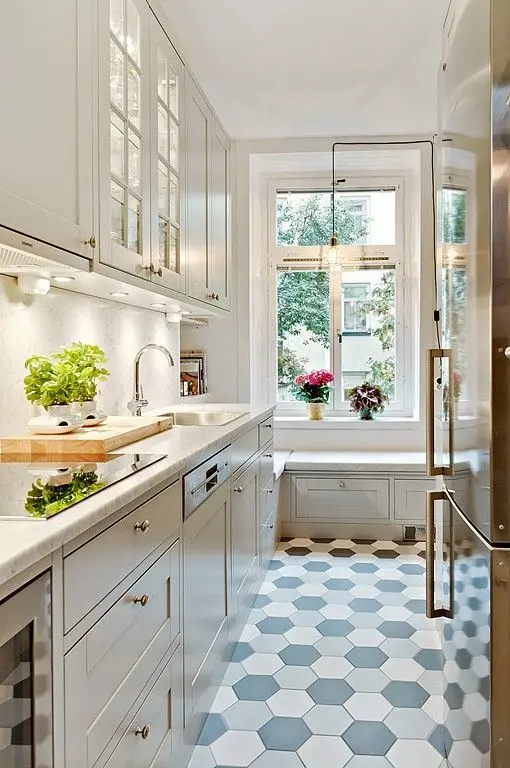 elegant narrow kitchen