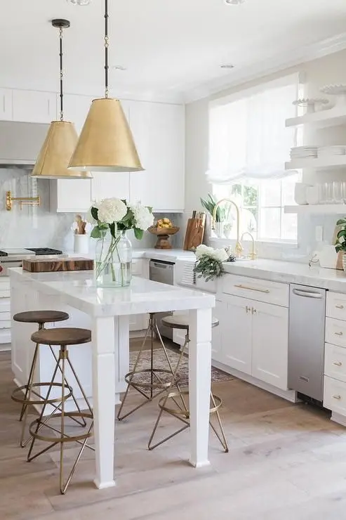 white and gold kitchen