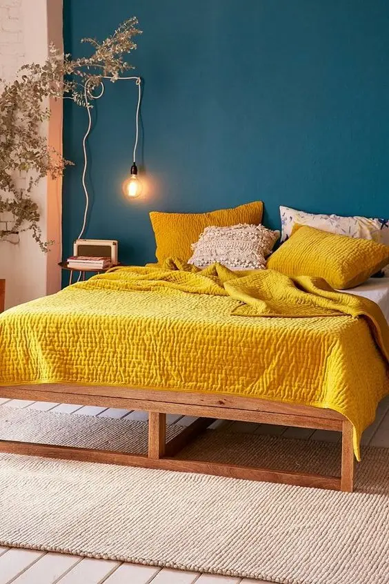 gold and teal bedroom