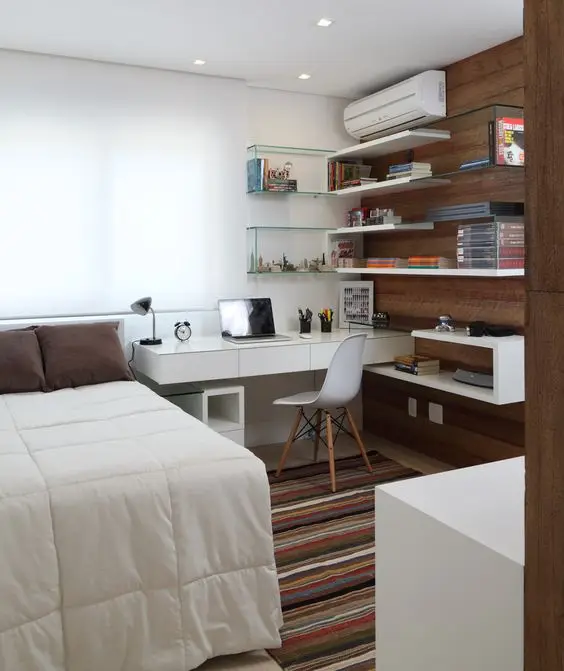 small bedroom with office