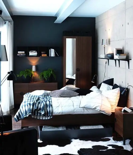 modern black and white bedroom