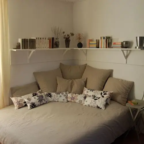 corner bed and shelves