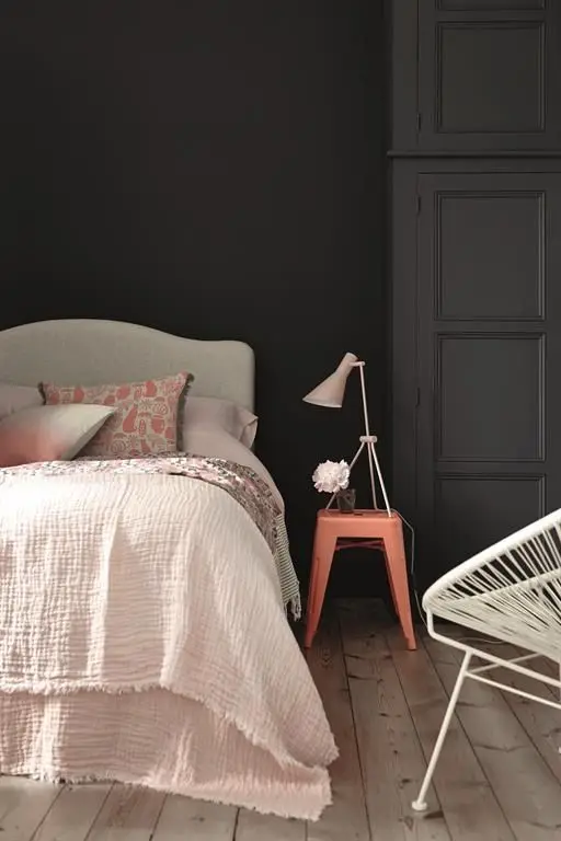 peach and grey bedroom