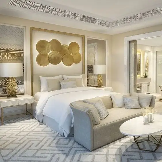 luxurious white and gold bedroom