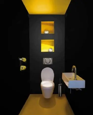 dark modern powder room