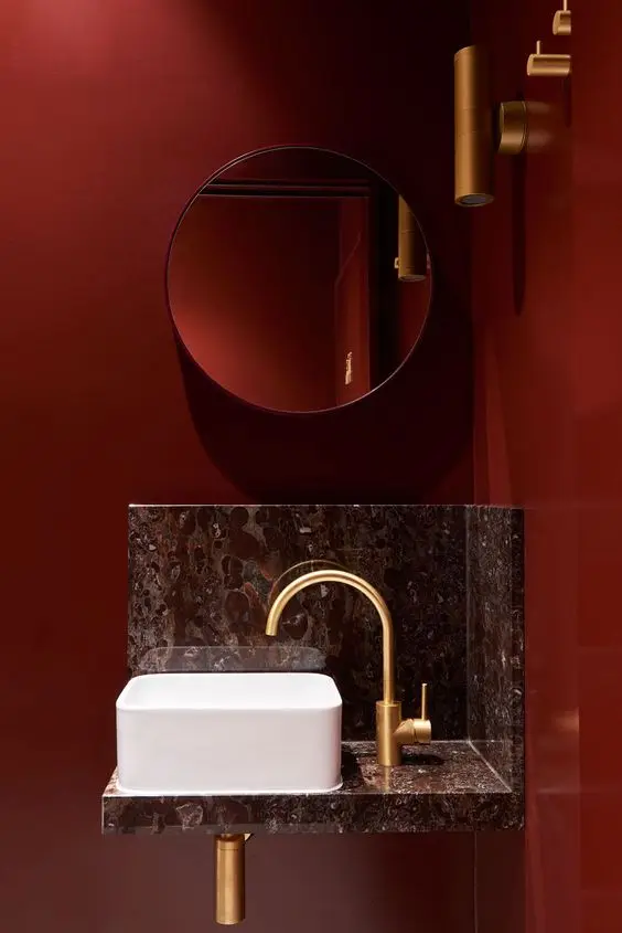 dark red powder room