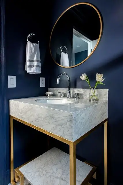 modern blue powder room
