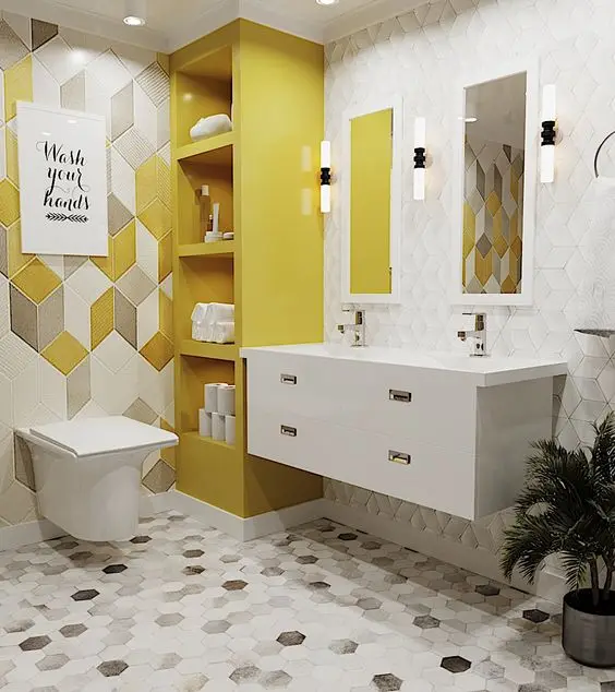 yellow and white bathroom