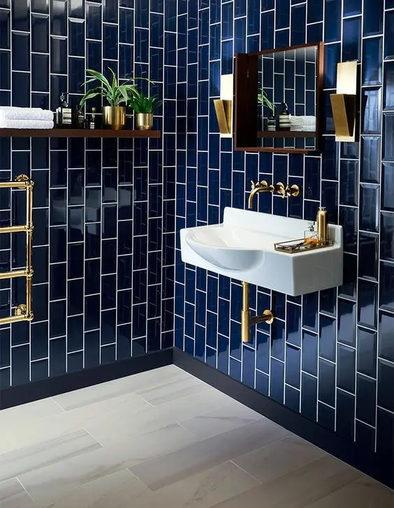 blue and gold bathroom