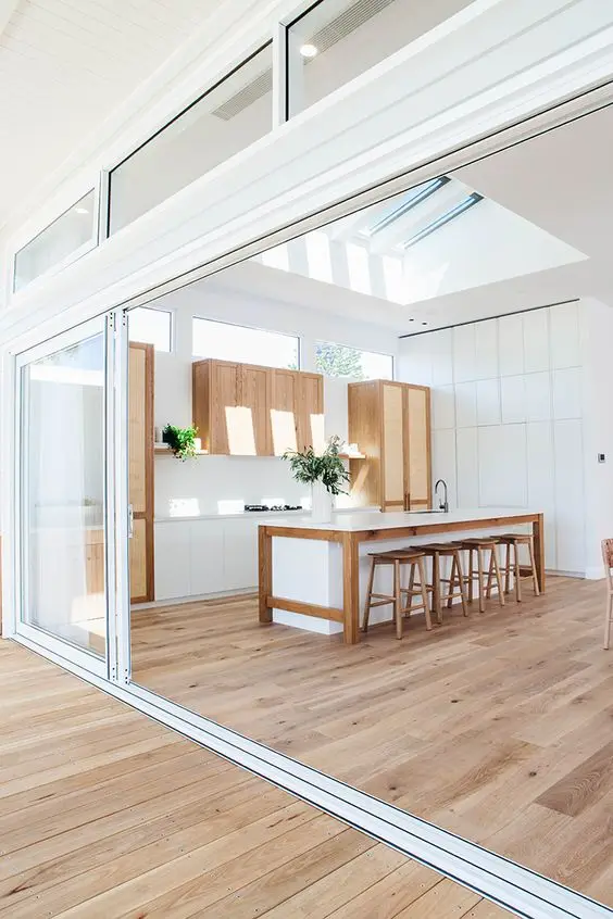 modern kitchen with skylights