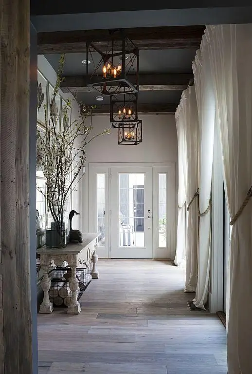 rustic curtained foyer