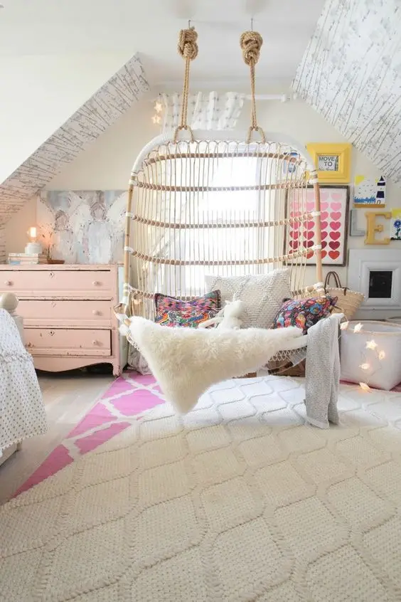 swing seat in a bedroom