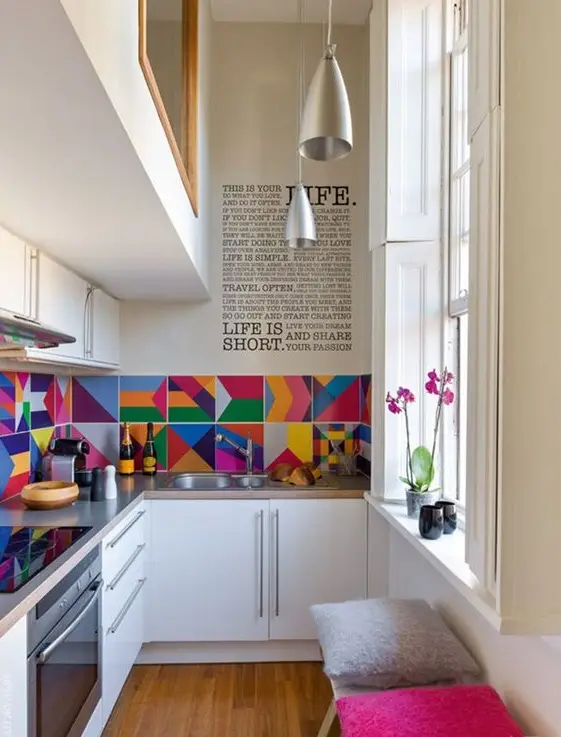small and colourful kitchen