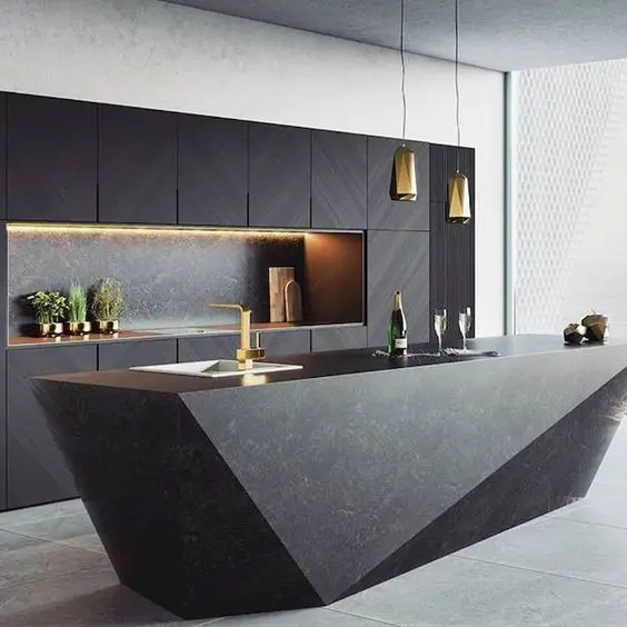 solid black kitchen island