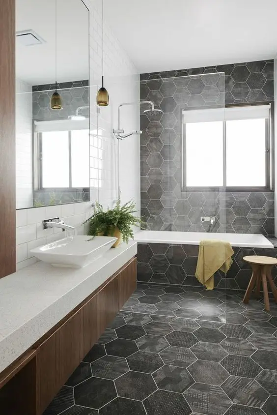 grey hexagon tiles