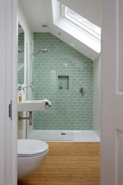 small bathroom with skylight