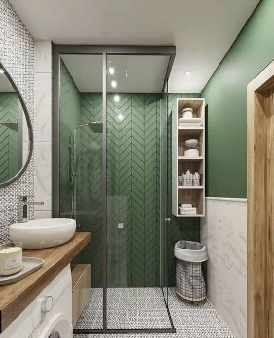 white and green modern bathroom
