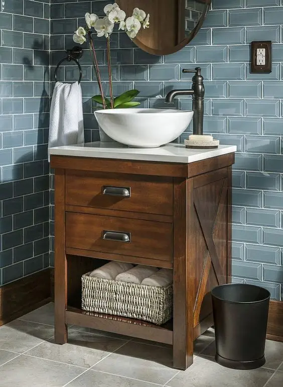 blue rustic bathroom
