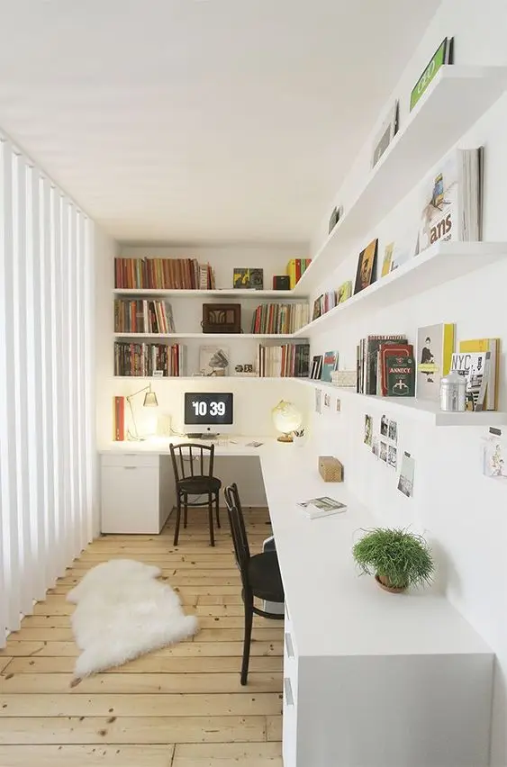 minimalist white home office