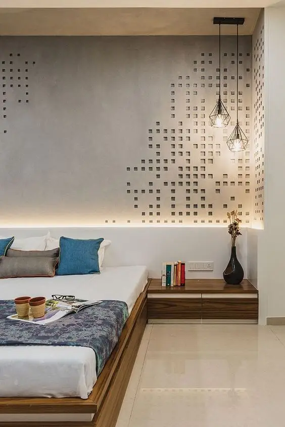 modern concrete bedroom