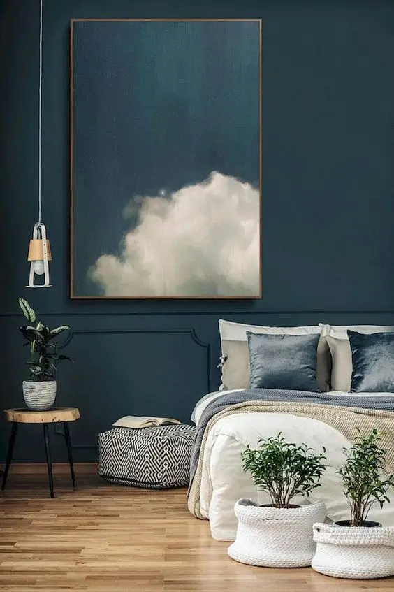 modern blue bedroom wall