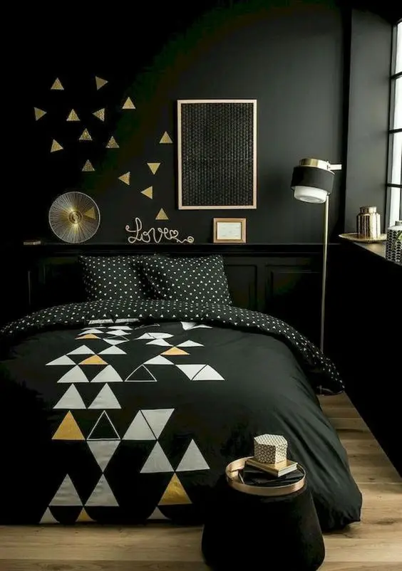 trendy black bedroom