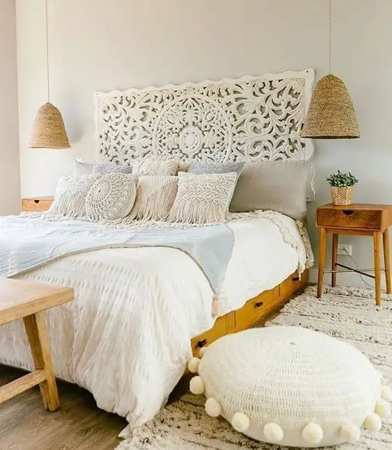 white bohemian bedroom
