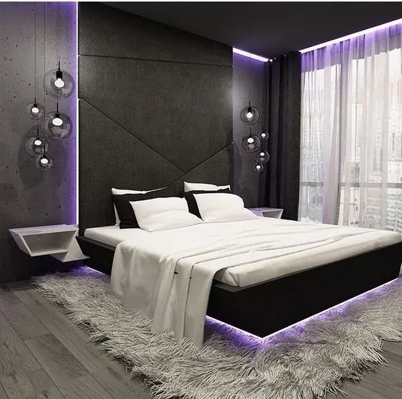 black and purple bedroom