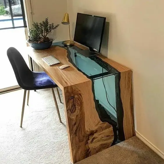wood and resin desk
